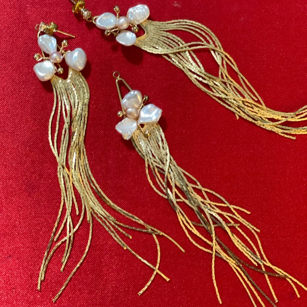Natural Freshwater Pearl Tassel Drop Earrings
